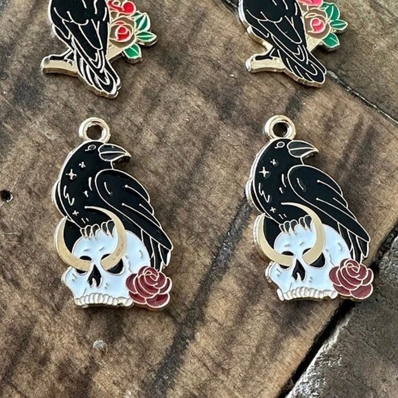10pc Halloween Raven Charm Set  - Moon Skull - Raven Skull - Picture 6 of 8